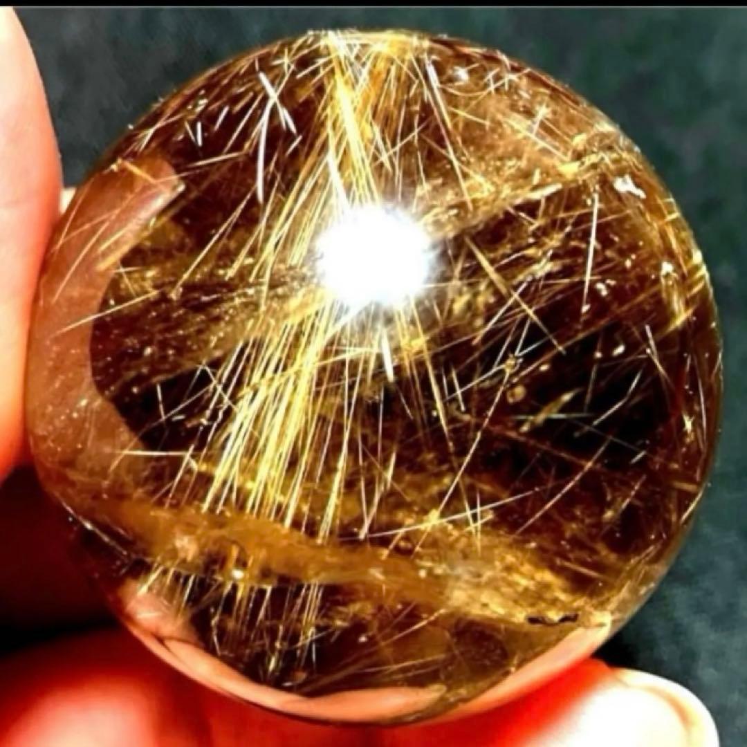 42mm ゴールドルチルクォーツ　丸玉　スフィア　金針水晶