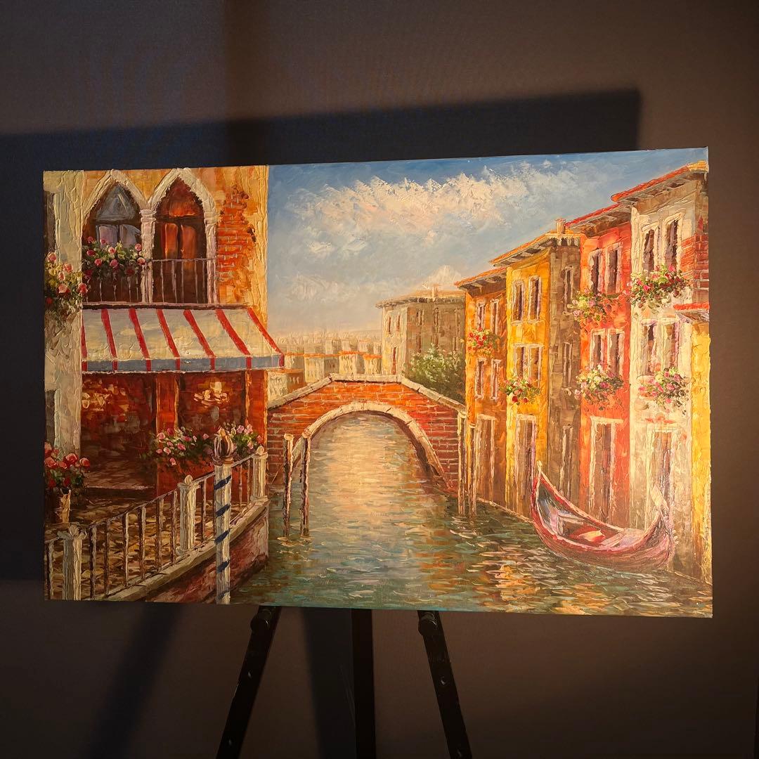 ★特大秀作★ 手書き油絵 ヴェネツィア 肉筆絵画 インテリア 油彩画