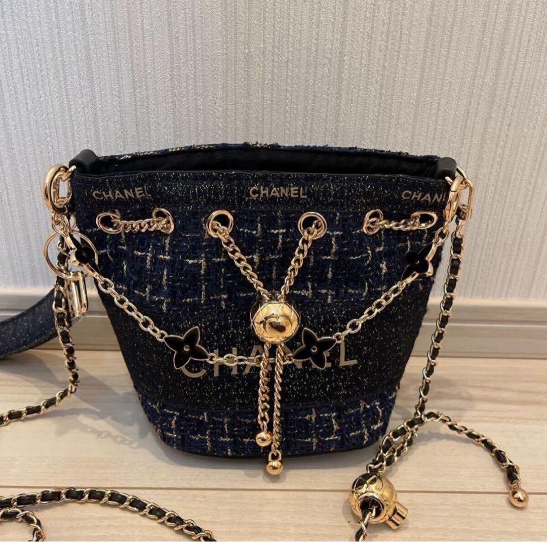 希少・レア・非売品 CHANEL ノベルティ ネイビー ツイード バケットバッグ