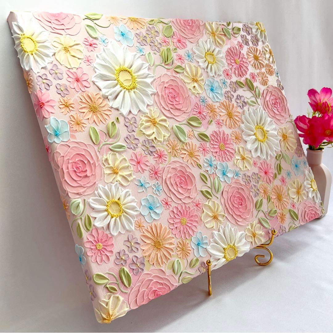 テクスチャーアート　絵画　インテリアアート　立体　花　絵　ボタニカルアート　現代