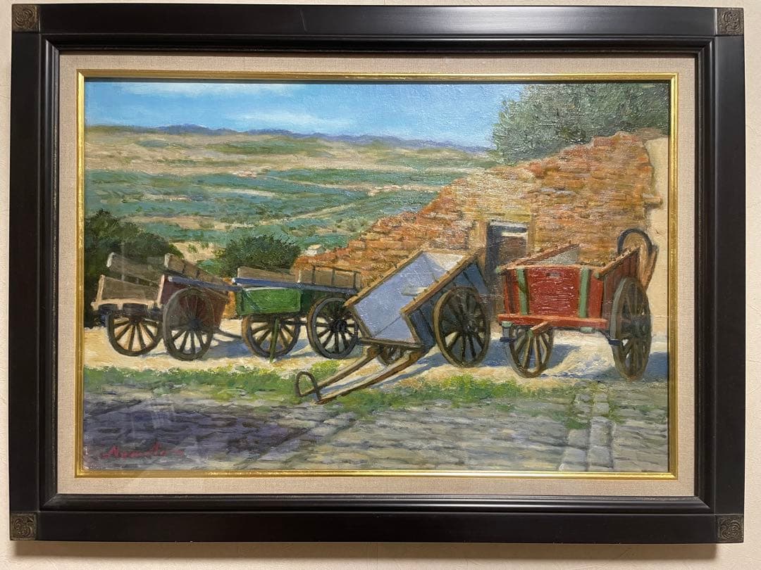 風景画 油彩画 黒フレーム　54×73