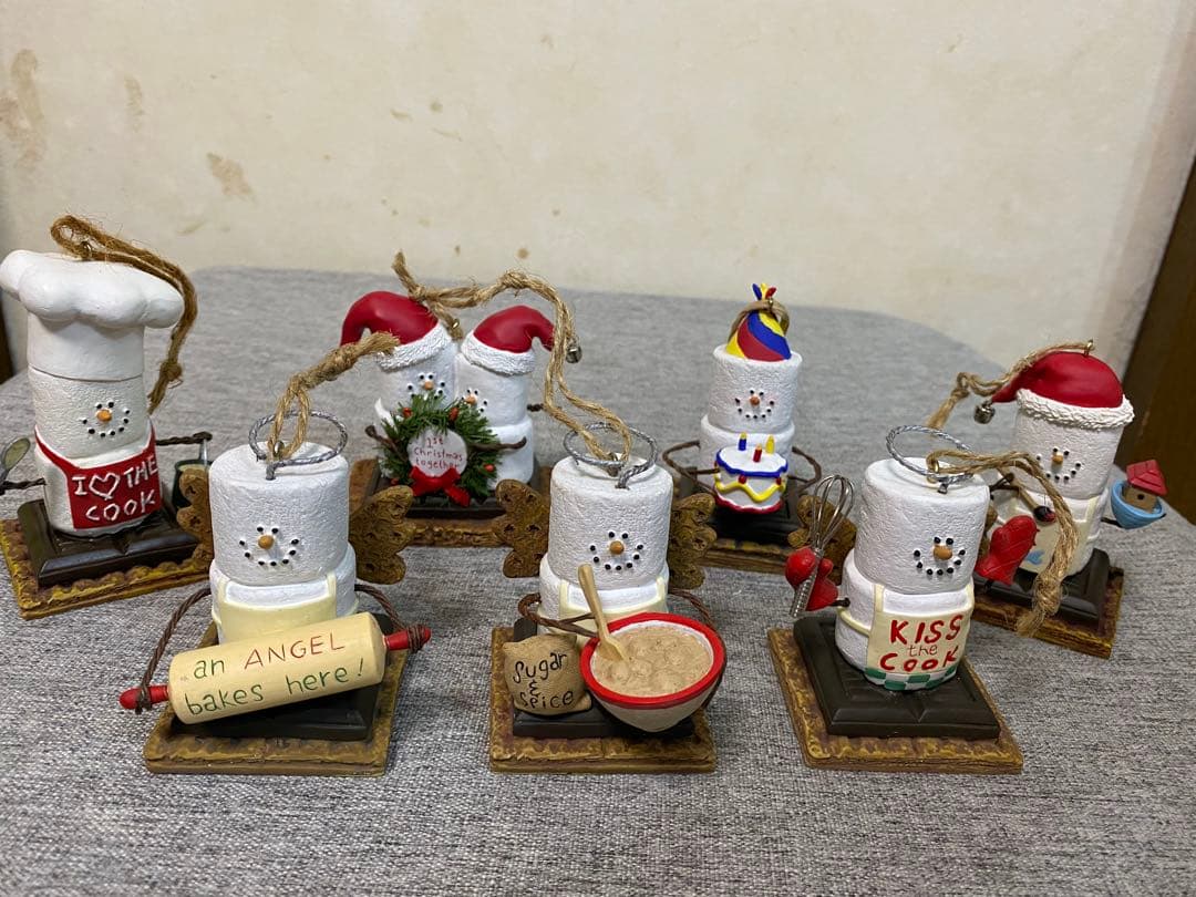 こ*ん様 雪だるまのクリスマスオーナメント7体