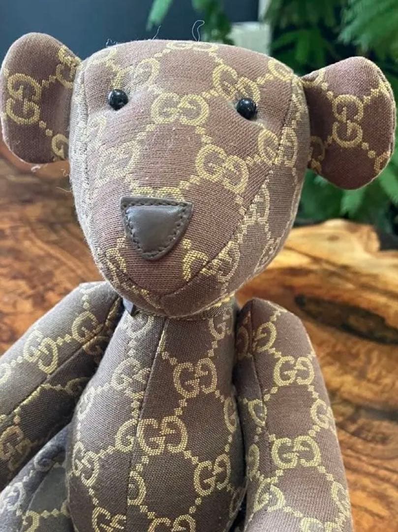 美品 ◆ グッチ GGキャンバス テディーベア くまぬいぐるみ 置物 レザー