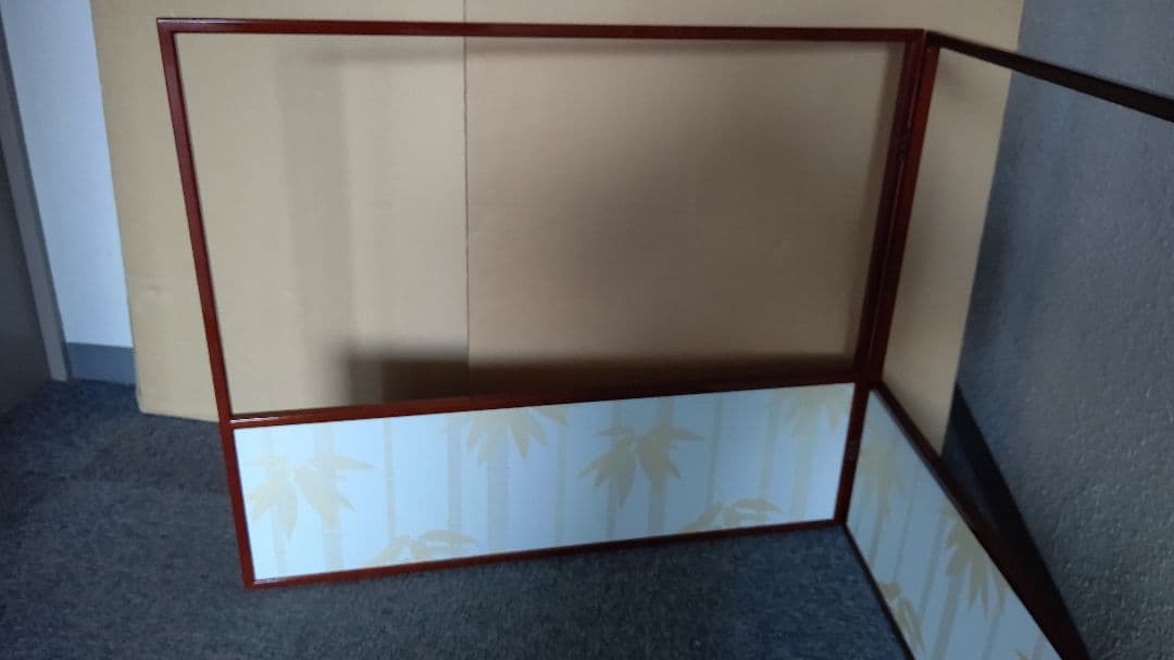 風炉先屏風、溜塗縁、呉竹金箔図、両面使い、はな15番