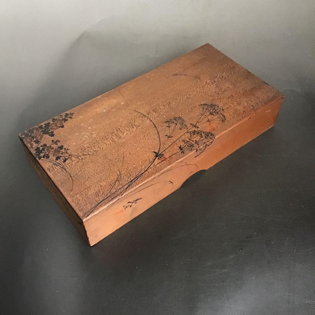 本漆塗蒔絵　文箱　硯箱　骨董品　アンティーク　時代小箱