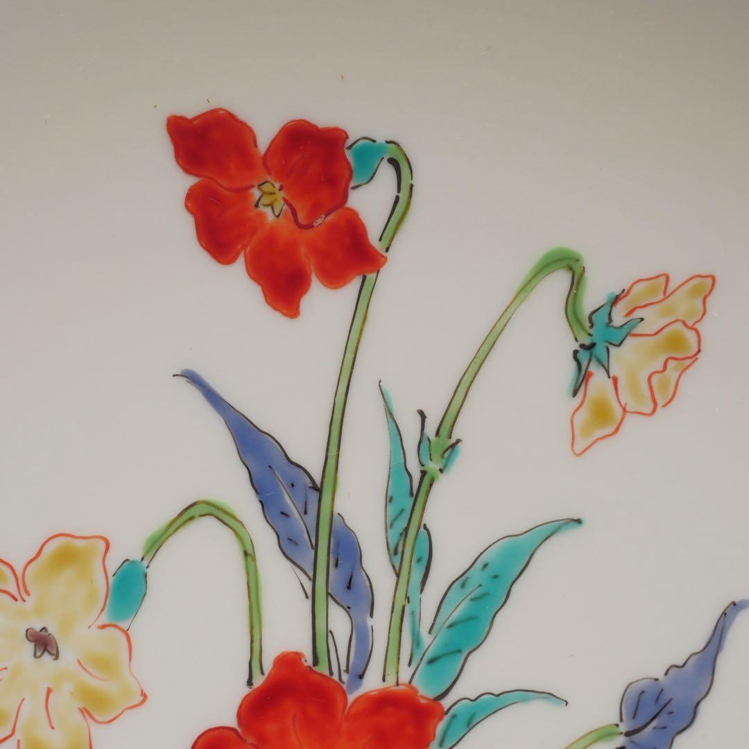 人間国宝 十四代 酒井田柿右衛門 本人作 濁手 すみれ文 皿 共箱 共布 栞付