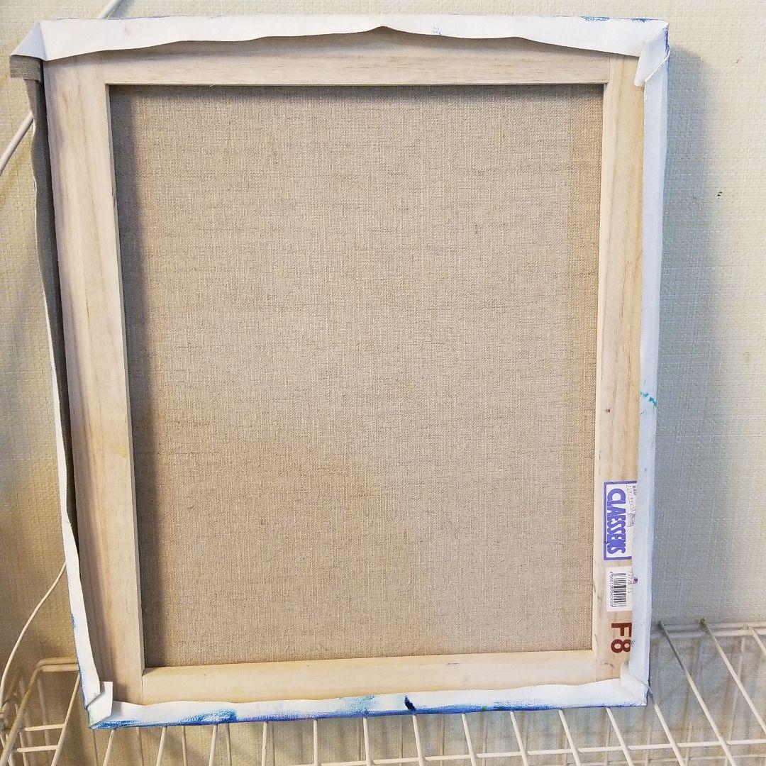 油絵　専用　三代そろった猫と青い花