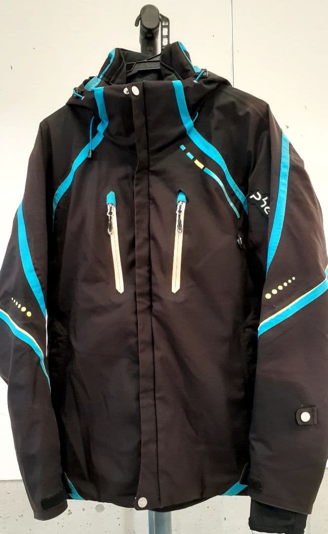 スキーウェア 男性用 黒/青 フード付き