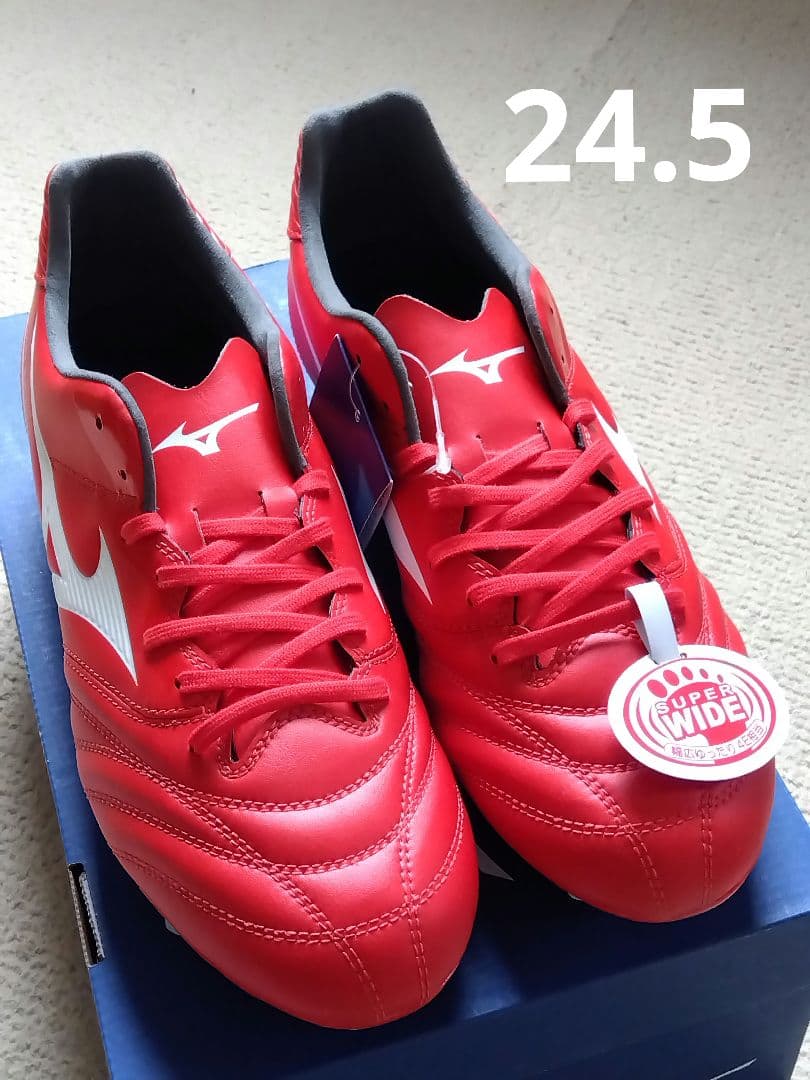 スパイク／サッカー・ラグビー用／ミズノ／24.5／赤／P1GA210401／新品