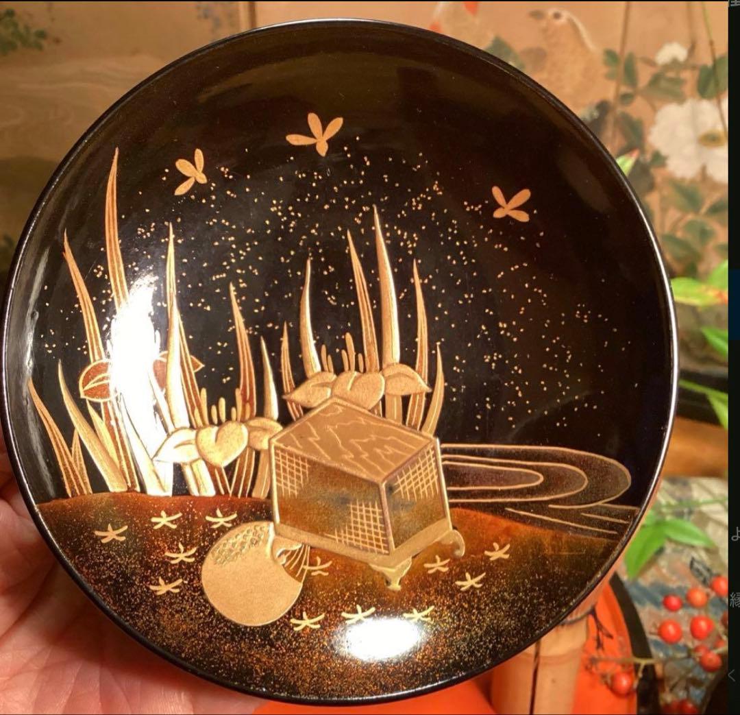 A1060 木製輪島塗　衝羽根に流水菖蒲　吸物椀　蒔絵　2客さくら❣️