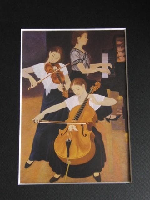 岡本明久、【旋律】、希少な額装用画集より、状態良好、新品額装付