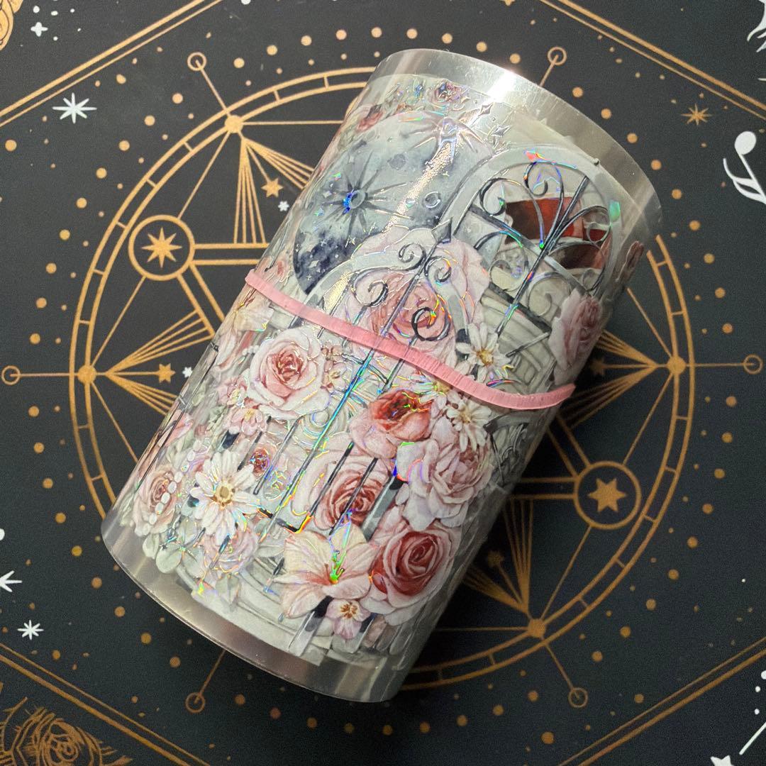 【8956】海外　マステ　中古巻　貝殻光マスキングテープ　バラ　ユリ　装飾系