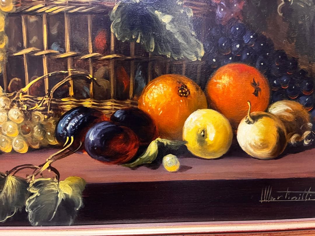 果物と花の静物画 油彩画　油絵