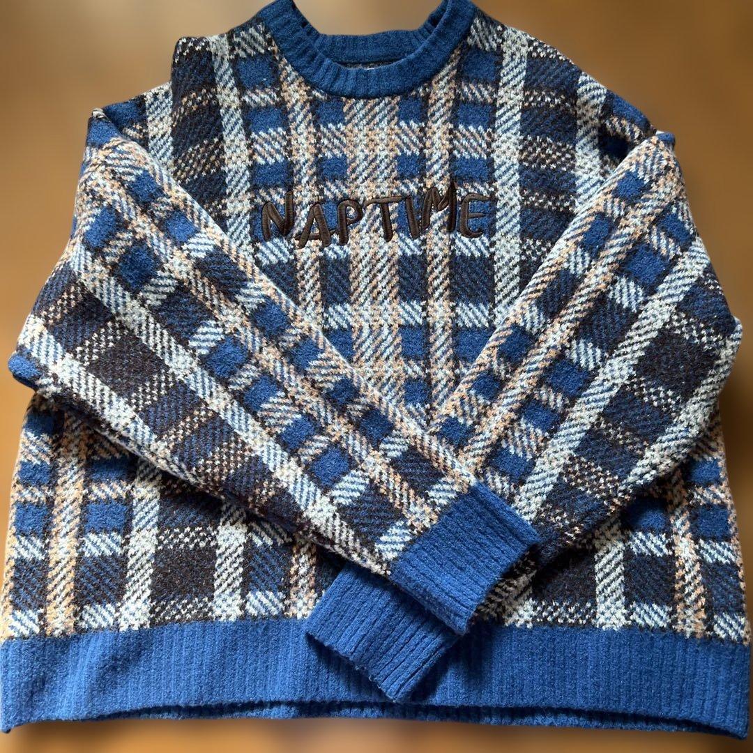 Naptime チェック柄ニットセーター M ブルーチェック