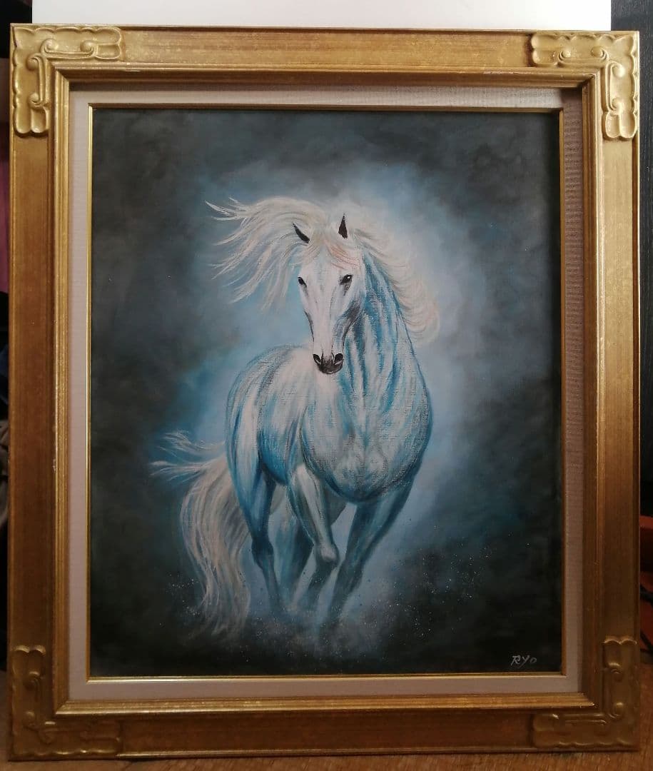 絵画　アクリル絵　キャンバス　額縁 動物　馬　原画