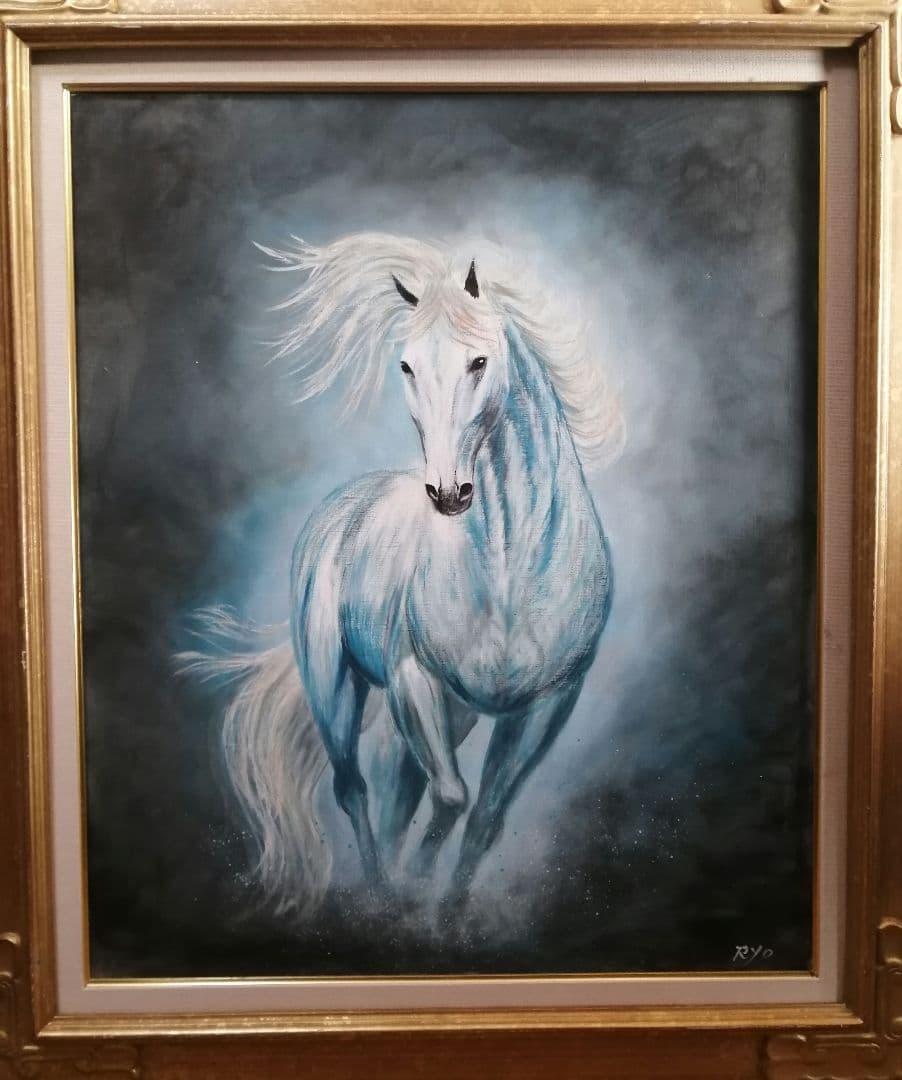 絵画　アクリル絵　キャンバス　額縁 動物　馬　原画