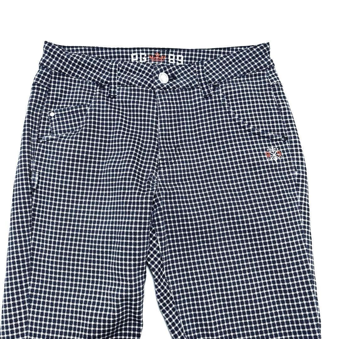 パーリーゲイツ　00/SS レディース　ロングパンツ　ネイビー　チェック　刺繍