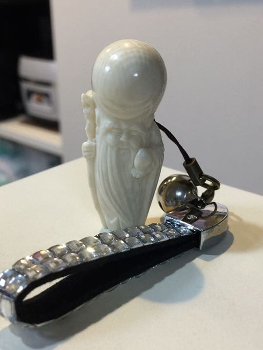 縁起物 天然物 七福神 寿老人 ストラップ