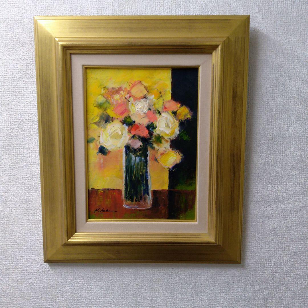 肉質油絵　立て　F4　ガラスの器　額装仕上げ品