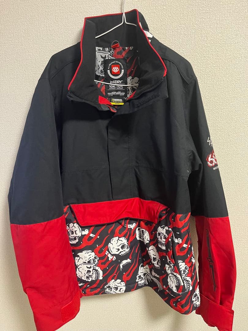 スノーボード ハーフジップジャケット 黒/赤