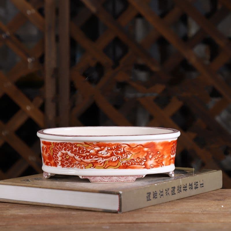 竜紋高脚楕円鉢 多肉植物鉢 紫砂鉢 盆栽鉢 植木鉢 小品盆栽鉢 大品盆栽鉢