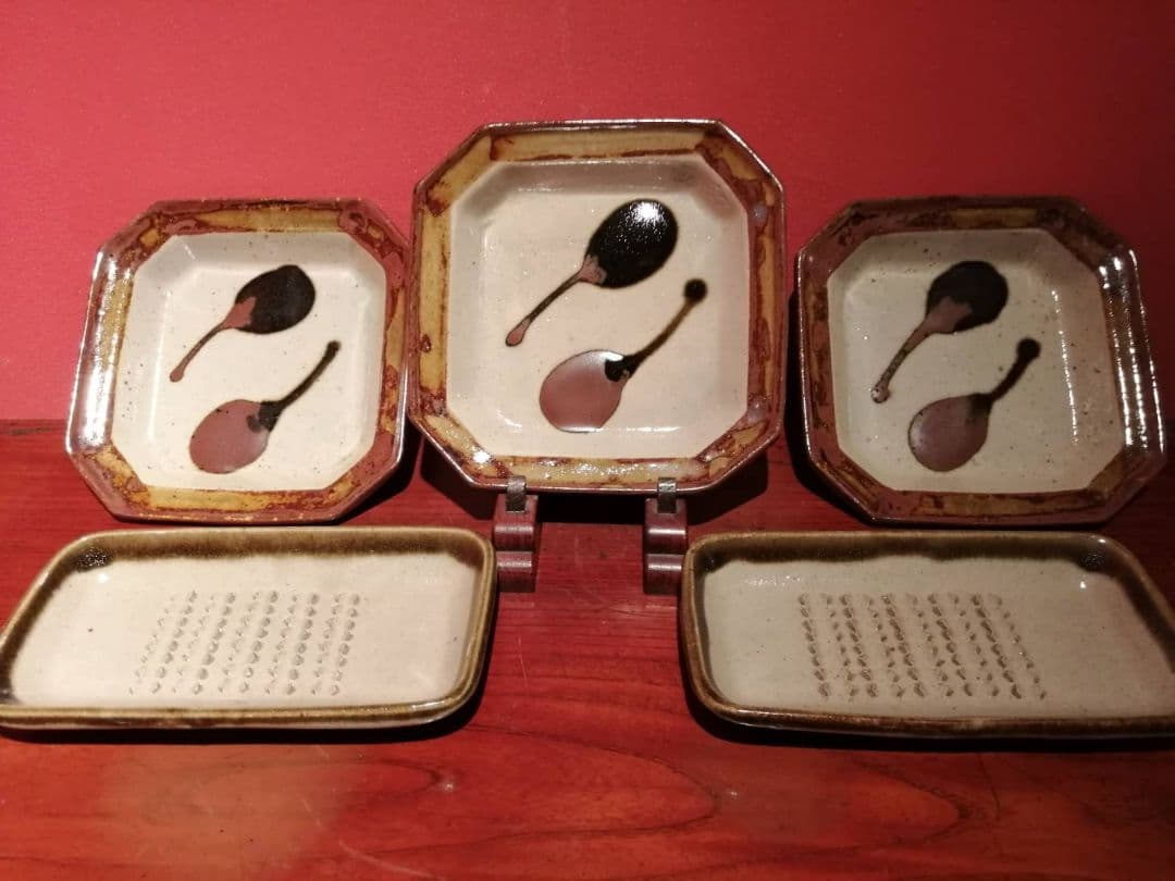 【最終価格】佐久間藤太郎・作　茄子文皿3枚、おろし文皿2枚