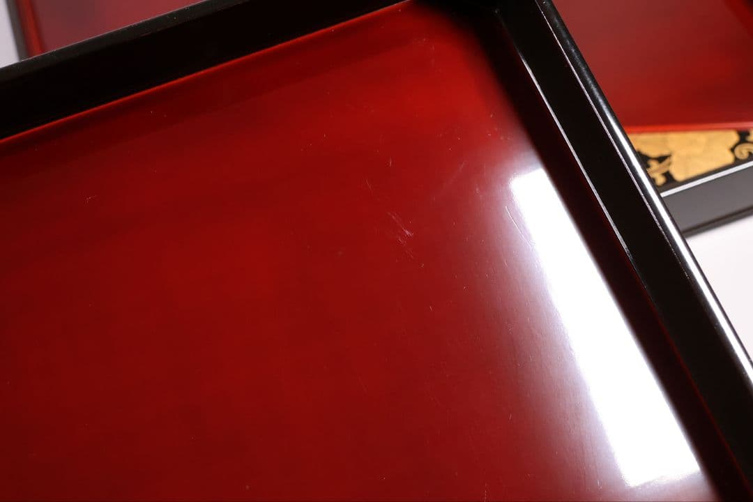 【CM371】加賀描金師 仙石可峰作 花唐草 隅切四方膳 五客 木製 折敷