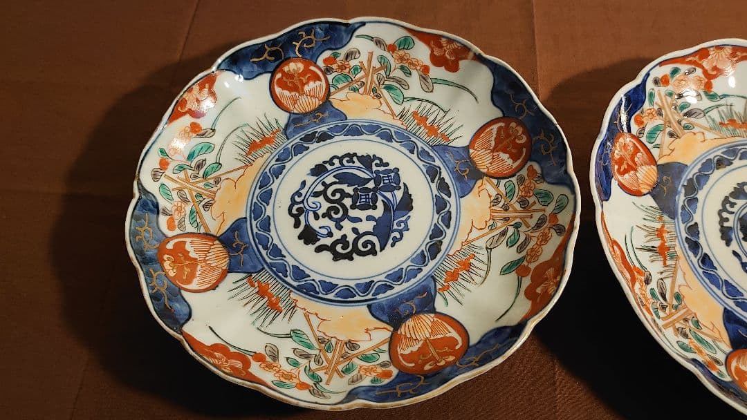 大聖寺伊万里　古伊万里　伊万里　色絵　金襴手　中皿　菓子皿　蔵出し　江戸期　２客