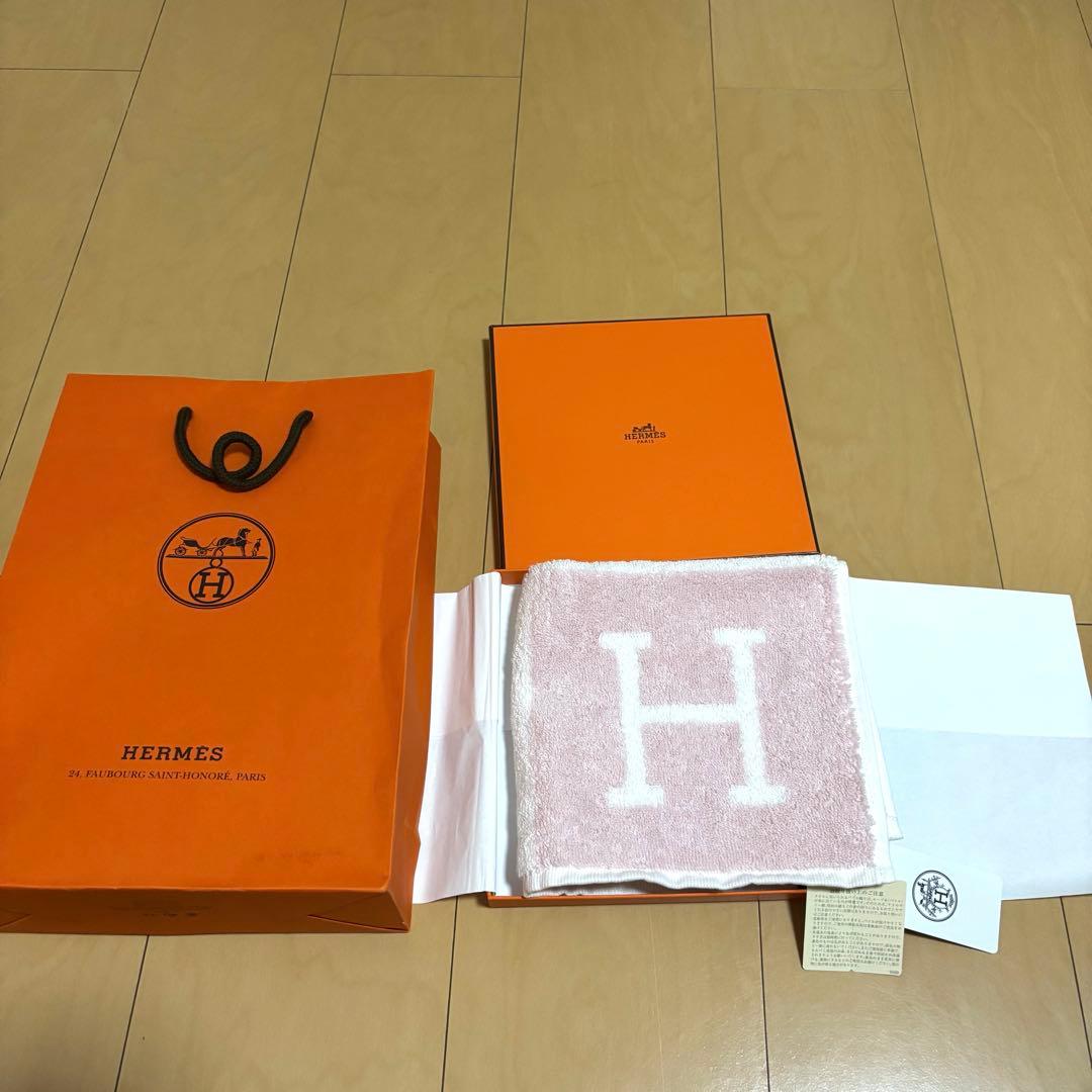 【新品・箱袋付き】エルメス H ハンドタオル ピンクHERMES