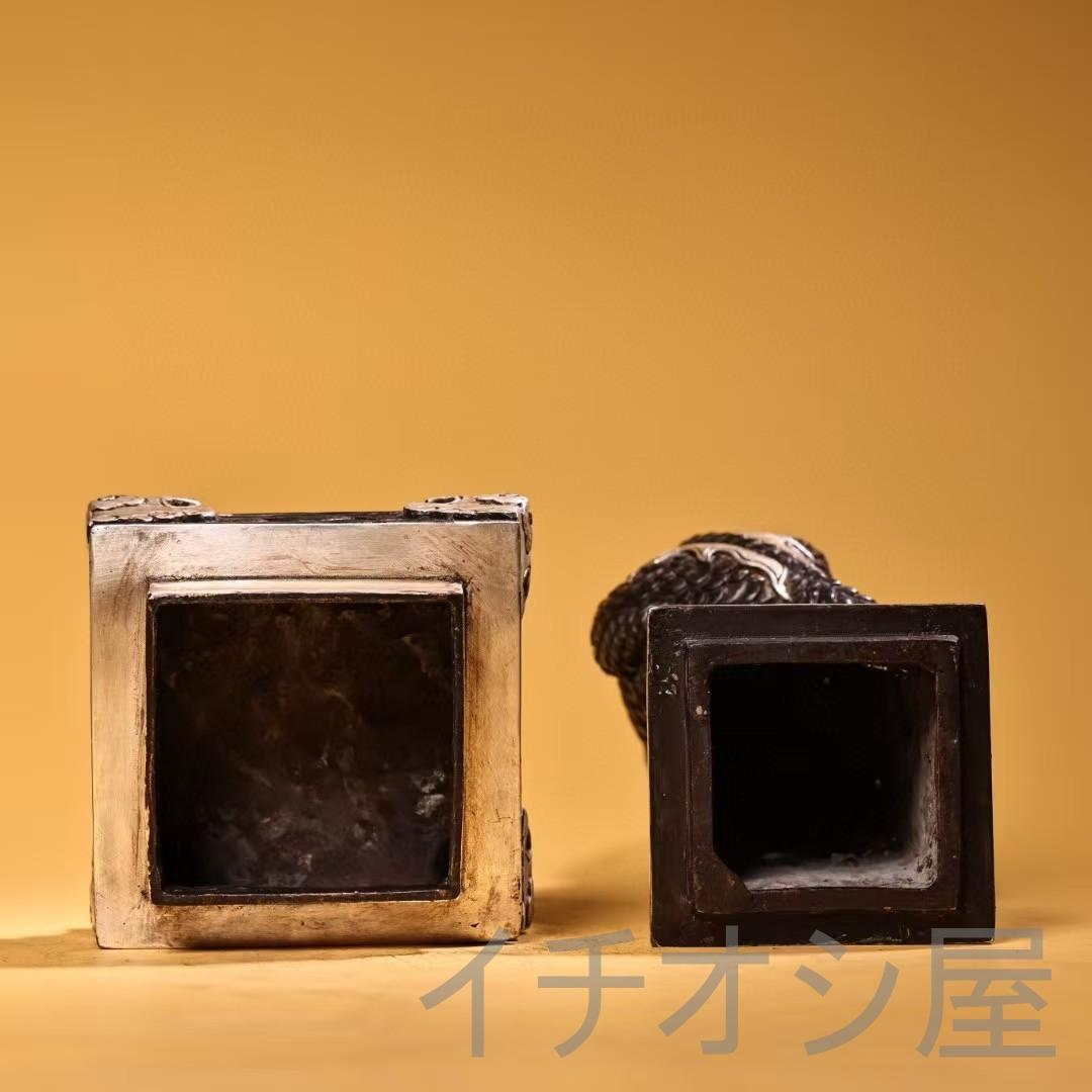 中国古美術 珍品旧蔵 純銅製 錾刻 高浮彫 麒麟 香炉 鎏銀仕上げ 骨董 時代物