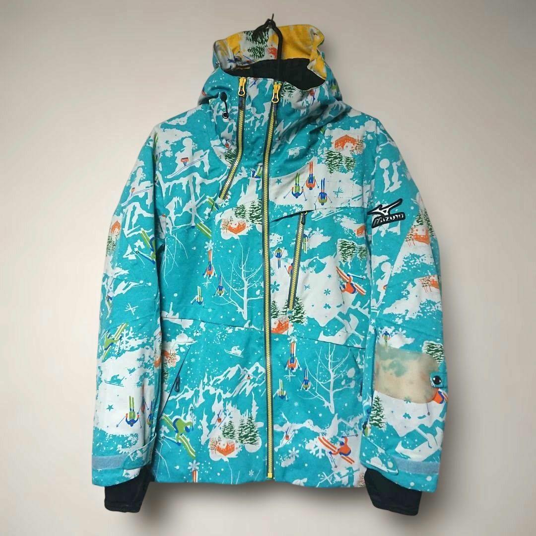 送料無料【MIZUNO】水色スキー柄スキージャケット M