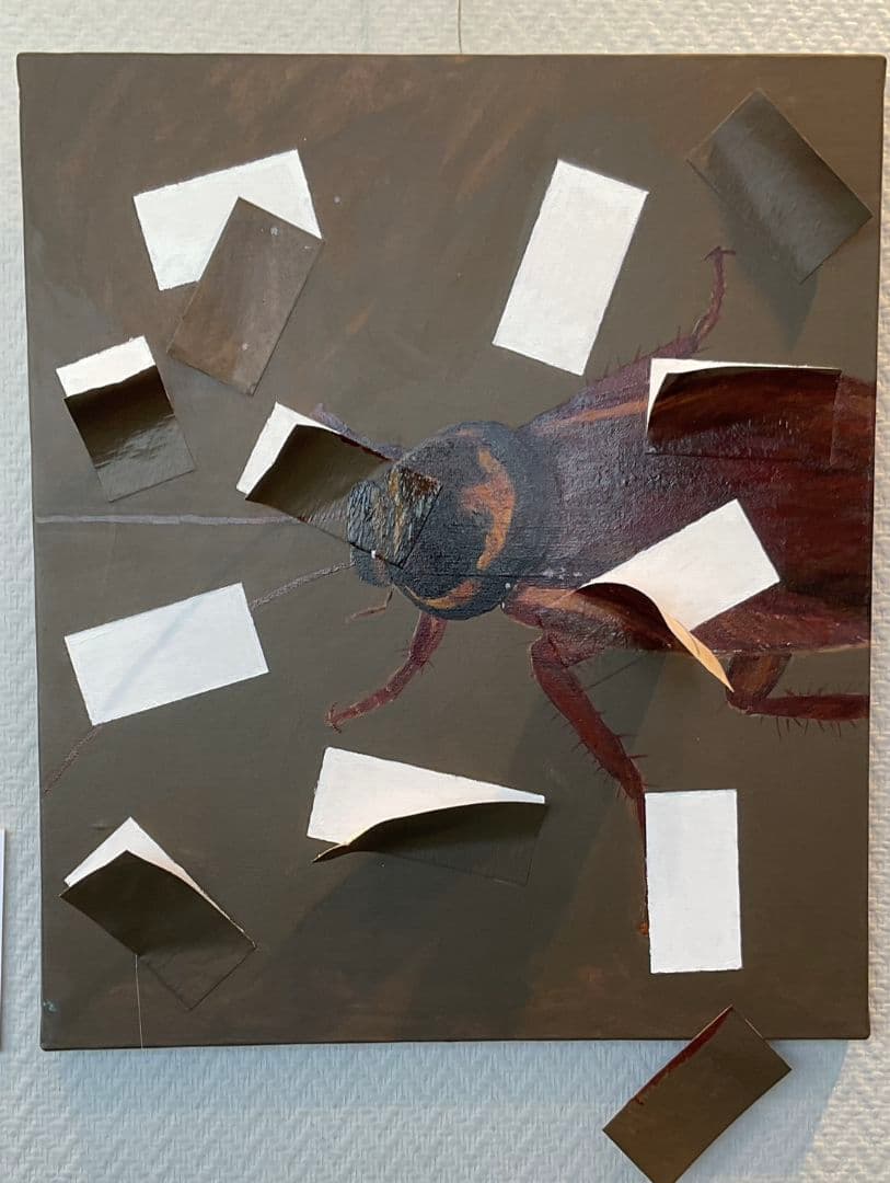 ゴキブリ写実画(負の感情の崩壊)　現代アート　F10号キャンバス