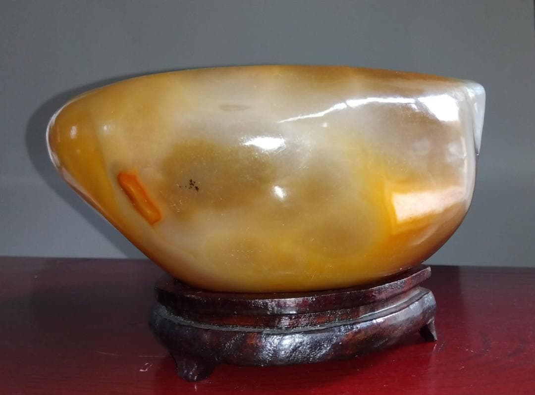 希少巨大瑪瑙ハート型彫り物オブジェ置物