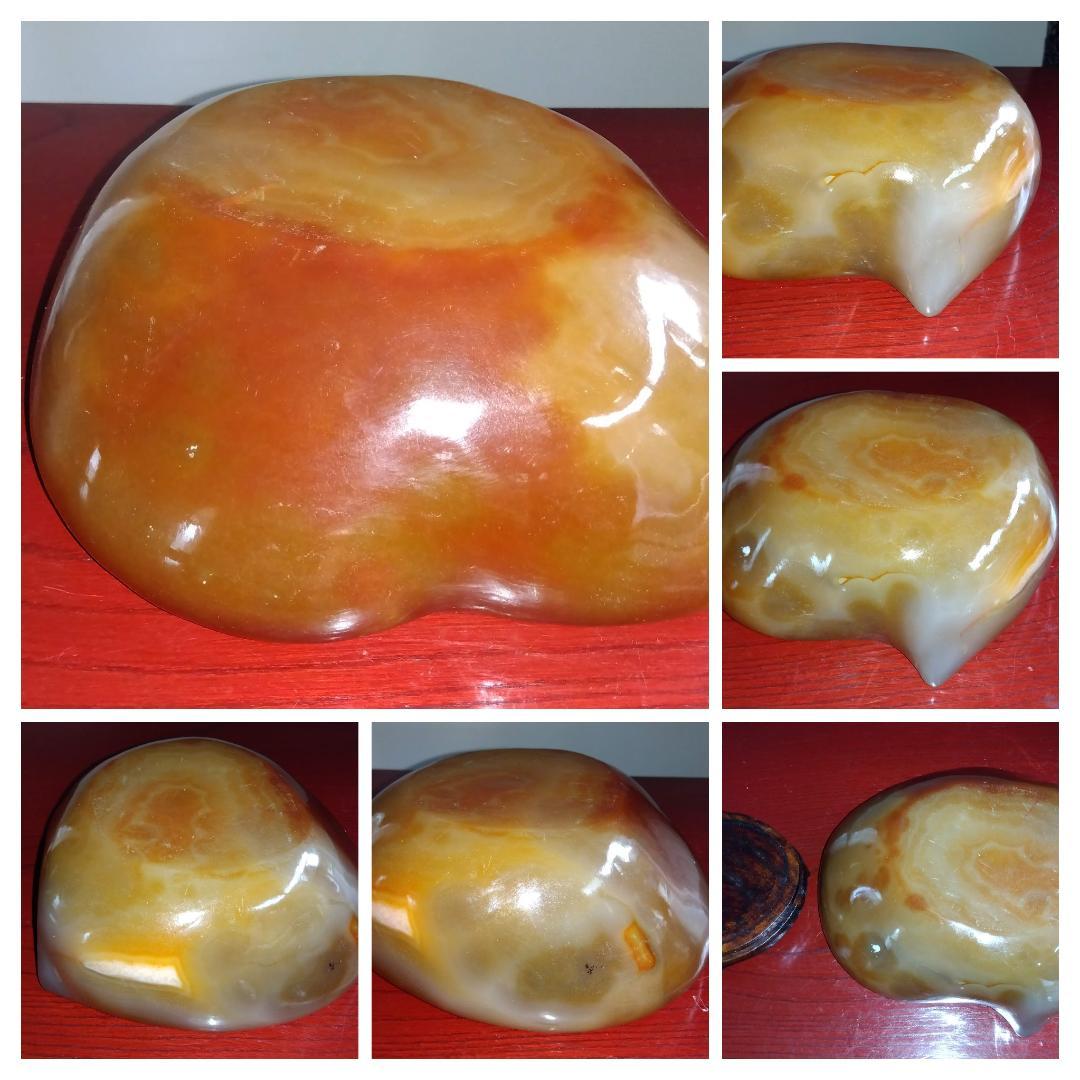 希少巨大瑪瑙ハート型彫り物オブジェ置物