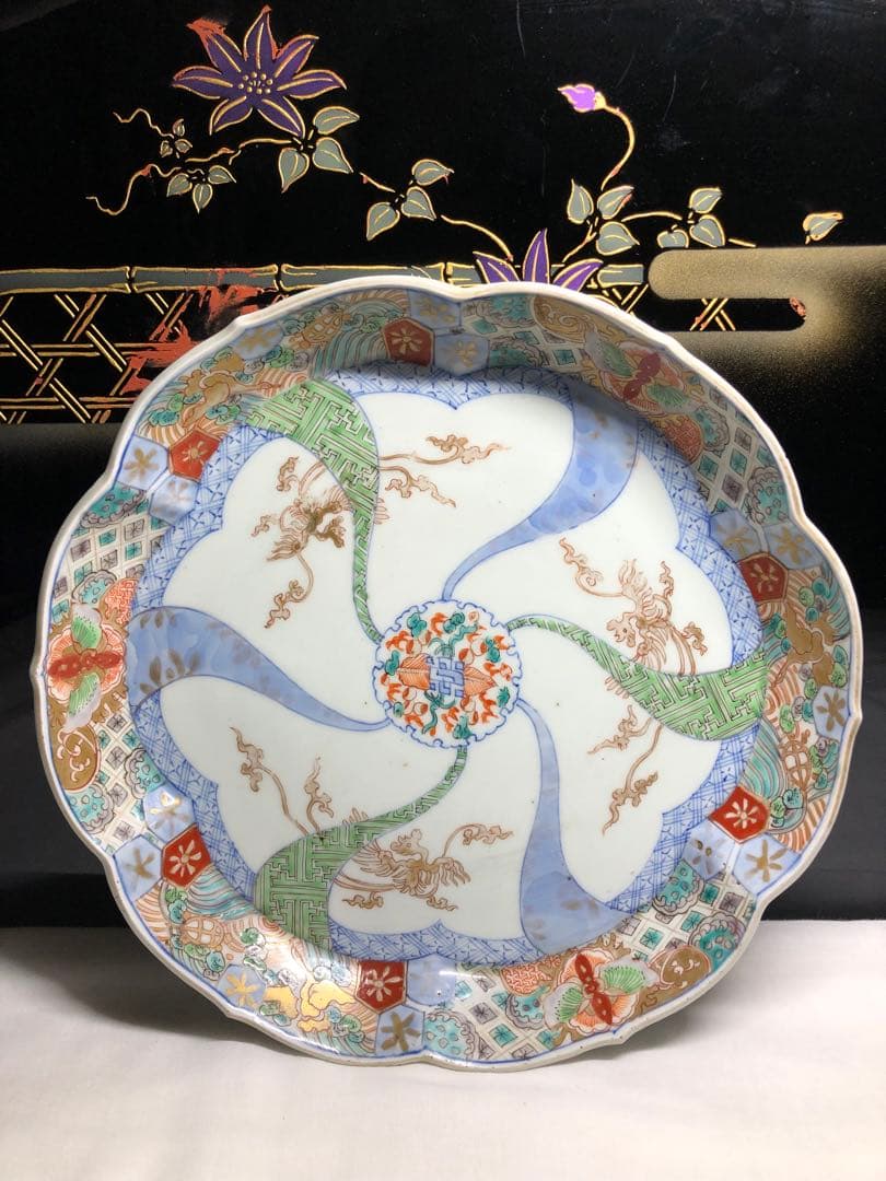 赤絵大皿。古美術。骨董品。戸末---明治時代。南京赤絵？清代。美品。舊家蔵出し