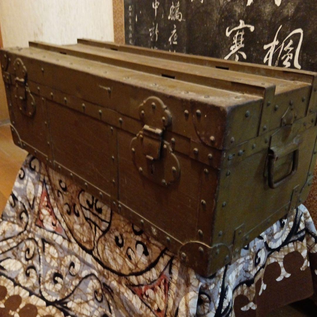 旧日本帝国陸軍稀少レア日清日露〜太平洋戦争当時物重厚古鉄金具留付木製軍装備軍隊箱