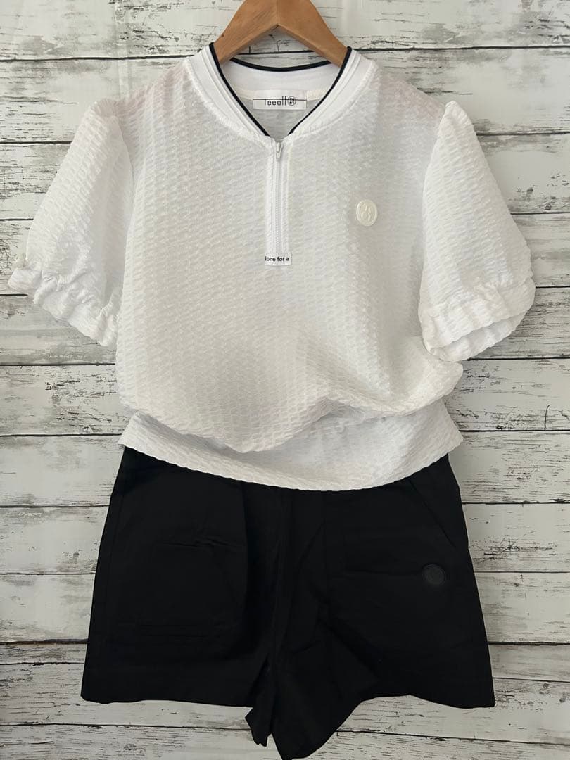 レディースゴルフウェアセットアップ　ショートパンツ　Lサイズ ホワイト／ブラック