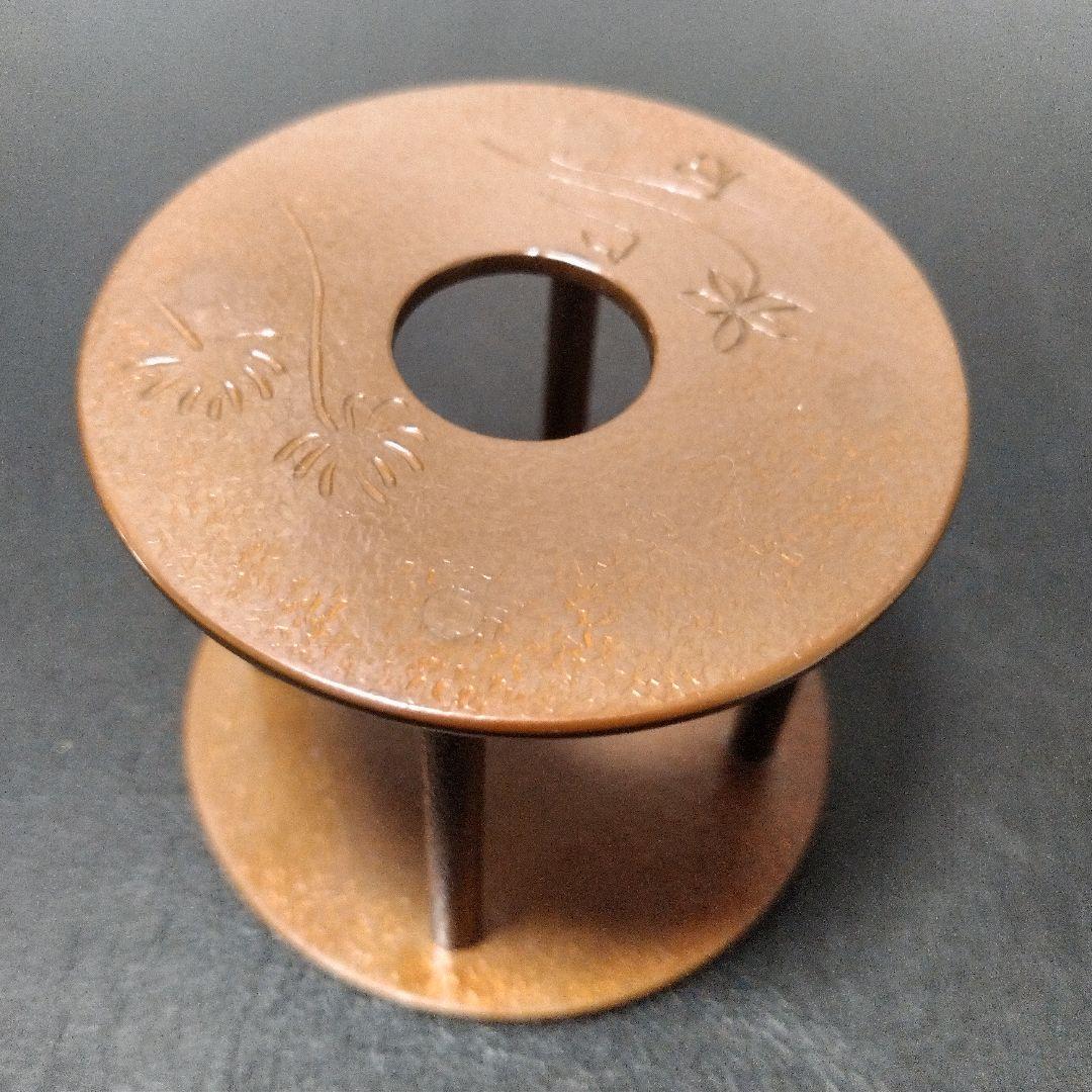 茶道具　銅地蓋置　【岸】京錺匠　竹影堂　七代　佳永　四世　榮眞造　直筆共箱