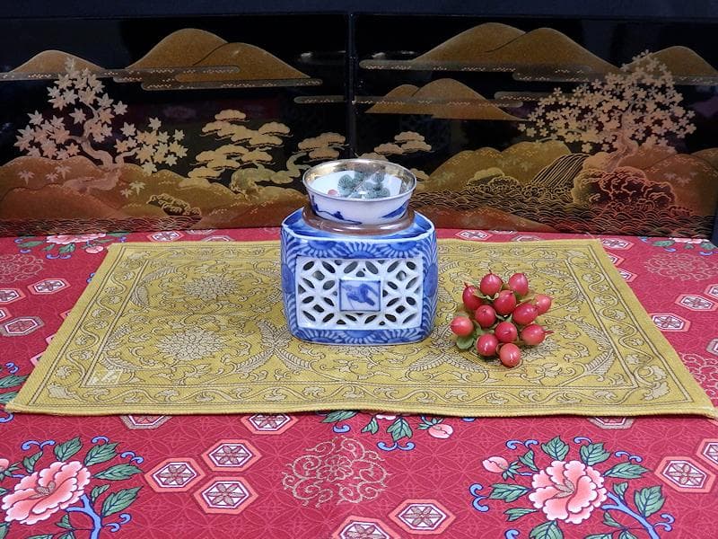 古伊万里　染付　透かし　七宝紋に鳥の図　盃台　E474AS-CGk