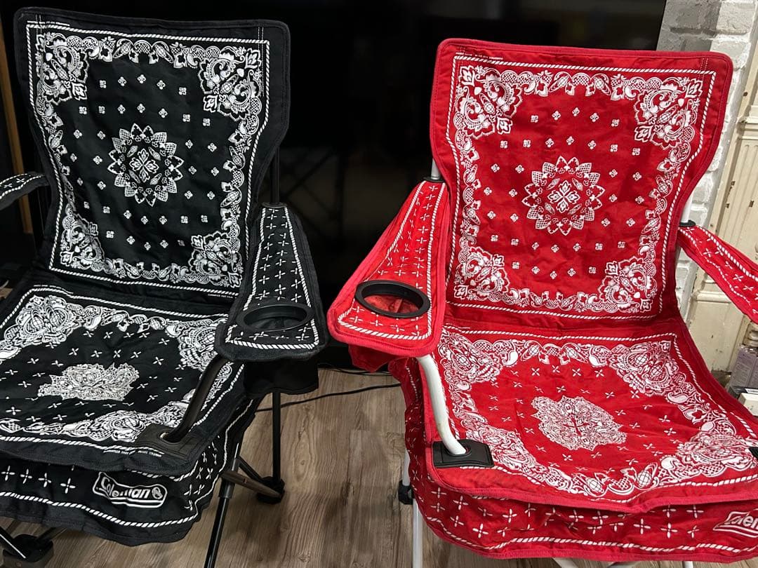 【希少モデル】Coleman × BEAMS コラボチェア ペイズリー赤&黒