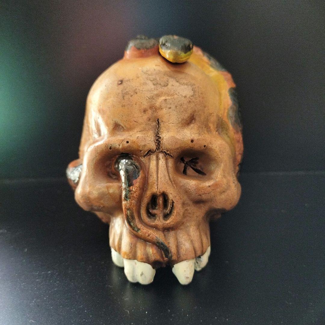 レトロ　髑髏　蛇　陶器オブジェ