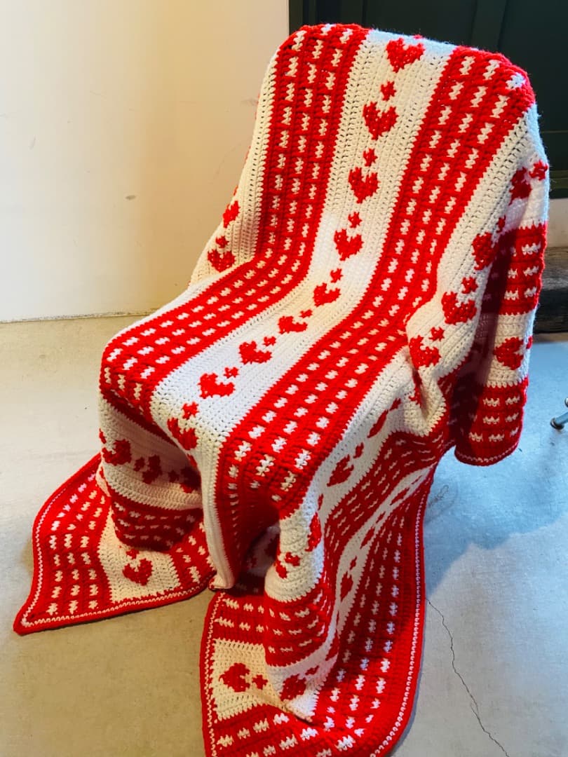 【USA vintage】グラニーブランケット　ハート柄