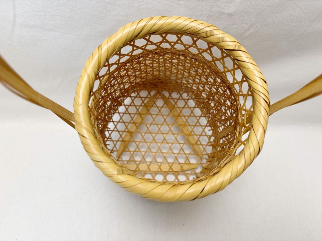 未使用 華道具 竹 和田菁竺作 三友籠 淡々斎好写 花籠 刻印有 竹おとし 元箱