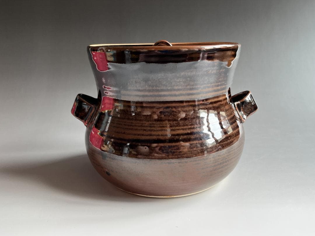 げんじょー　陽炎園　膳所焼　下耳付水指　尋牛斎書付