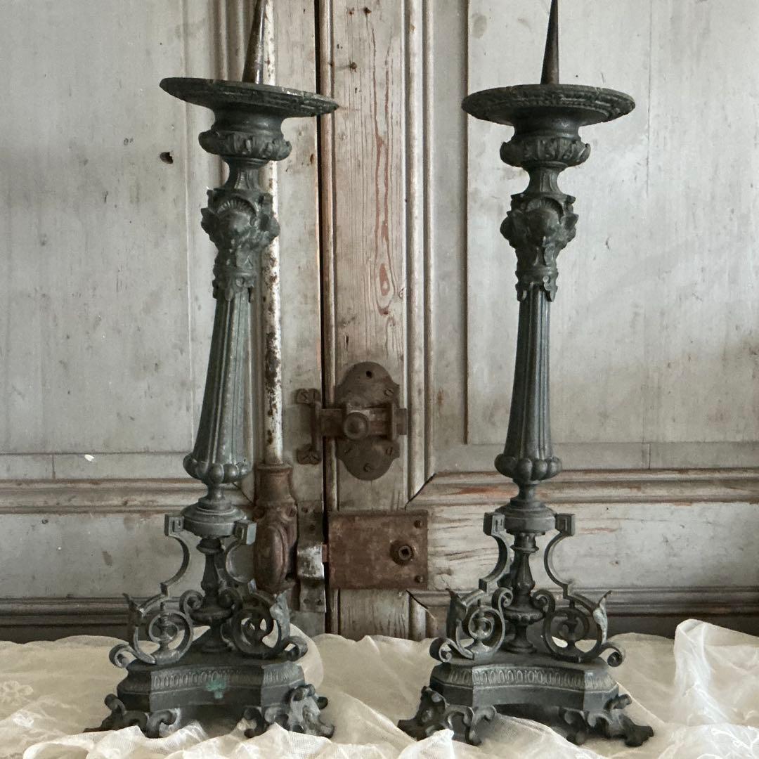 １９世紀中期　フランスアンティーク　祭壇用大きな燭台　教会　キャンドルスタンド