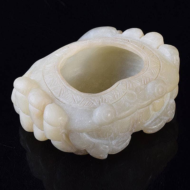 中国　玉石白玉彫刻　蟹形水孟　筆洗　V　R8258