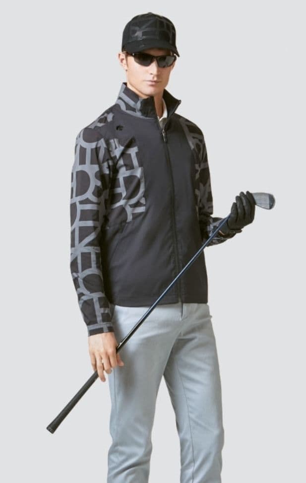 DESCENTE GOLFタイポグラフィモチーフウィンドジャケットストレッチM黒
