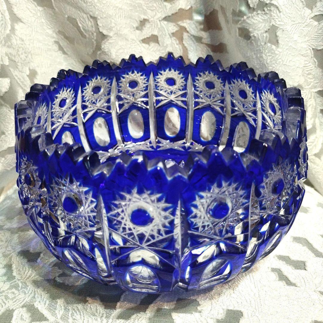 切子ブルー ガラス ボウル