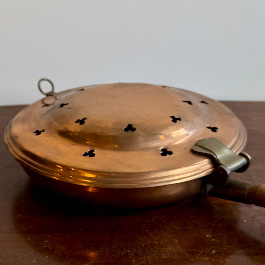 オランダ製 ヴィンテージ 銅製 ベッドウォーマー 木製ハンドル 直径28cm