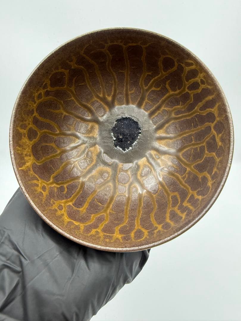 天目茶碗 鼈甲天目 玳皮天目風 抹茶茶碗 美濃焼系 刻印あり